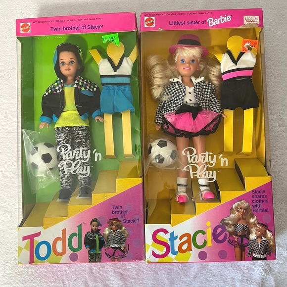 Barbie Party 'n Play Stacie Todd Twins Set 1992 NIB Vintage